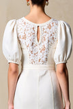 Robe d’invité Weddig à manches bouffantes fourreau ivoire