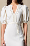 Robe d’invité Weddig à manches bouffantes fourreau ivoire
