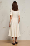 Robe d’invité de mariage midi à col en V ivoire avec manches