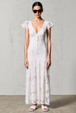 Dentelle Blanc Col en V Fourreau Robe d’invité de mariage
