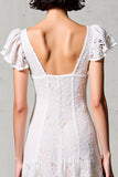 Dentelle Blanc Col en V Fourreau Robe d’invité de mariage