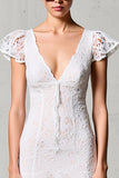 Dentelle Blanc Col en V Fourreau Robe d’invité de mariage