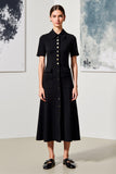 Noir A Line Col Col Robe d’invité de mariage avec manches
