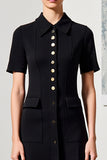 Noir A Line Col Col Robe d’invité de mariage avec manches