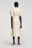 Robe d’invitée de mariage midi en satin ivoire avec manches