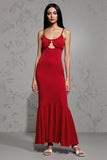 Robe d’invitée de mariage gaine en satin rouge