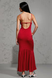 Robe d’invitée de mariage gaine en satin rouge