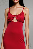 Robe d’invitée de mariage gaine en satin rouge