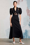 Col bénitier Une ligne noire longue robe avec dentelle