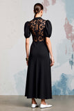 Col bénitier Une ligne noire longue robe avec dentelle
