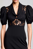Col bénitier Une ligne noire longue robe avec dentelle