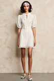 Ivoire Revers Une Ligne Mini Robe Avec Ceinture