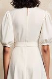 Ivoire Revers Une Ligne Mini Robe Avec Ceinture