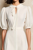 Ivoire Revers Une Ligne Mini Robe Avec Ceinture