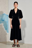 Robe à manches bouffantes noir une ligne à col en V