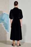 Robe à manches bouffantes noir une ligne à col en V