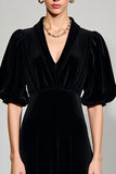 Robe à manches bouffantes noir une ligne à col en V