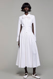 Revers Une Ligne Longue Robe Blanche Avec Noeud