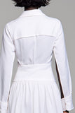 Revers Une Ligne Longue Robe Blanche Avec Noeud