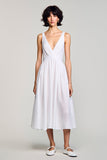 Robe blanche midi à col en V