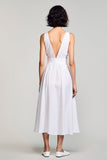 Robe blanche midi à col en V