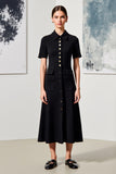 Robe noire midi à revers simple boutonnage