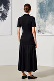 Robe noire midi à revers simple boutonnage