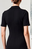 Robe noire midi à revers simple boutonnage