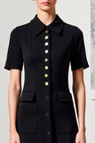 Robe noire midi à revers simple boutonnage