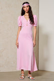 Rose une ligne col en V longue robe