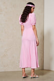 Rose une ligne col en V longue robe