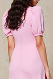 Rose une ligne col en V longue robe