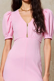 Rose une ligne col en V longue robe