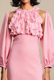 Robe rose à volants avec manches amovibles