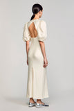 Robe longue ivoire à manches bouffantes