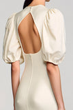 Robe longue ivoire à manches bouffantes