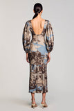Robe d’invitée de mariage à col carré imprimé à manches longues
