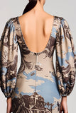 Robe d’invitée de mariage à col carré imprimé à manches longues
