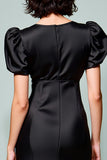 Robe d’invitée de mariage midi à manches bouffantes noire