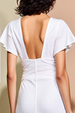 Robe d’été midi blanche à col en V froncé avec fente
