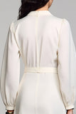 Satin ivoire Robe mi-longue à col en V à manches longues