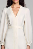 Satin ivoire Robe mi-longue à col en V à manches longues