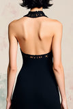 Robe d’invitée de mariage midi dos nu en satin dos nu noir avec fente