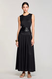 Robe d’invitée longue de mariage simple à col rond noir