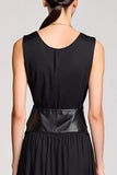 Robe d’invitée longue de mariage simple à col rond noir