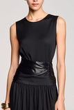 Robe d’invitée longue de mariage simple à col rond noir