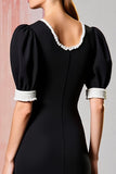 Robe longue formelle noire à col rond fourreau à manches courtes