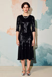 Robe formelle midi à paillettes noires scintillantes à manches longues