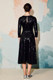 Robe formelle midi à paillettes noires scintillantes à manches longues