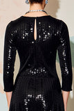Robe formelle midi à paillettes noires scintillantes à manches longues
